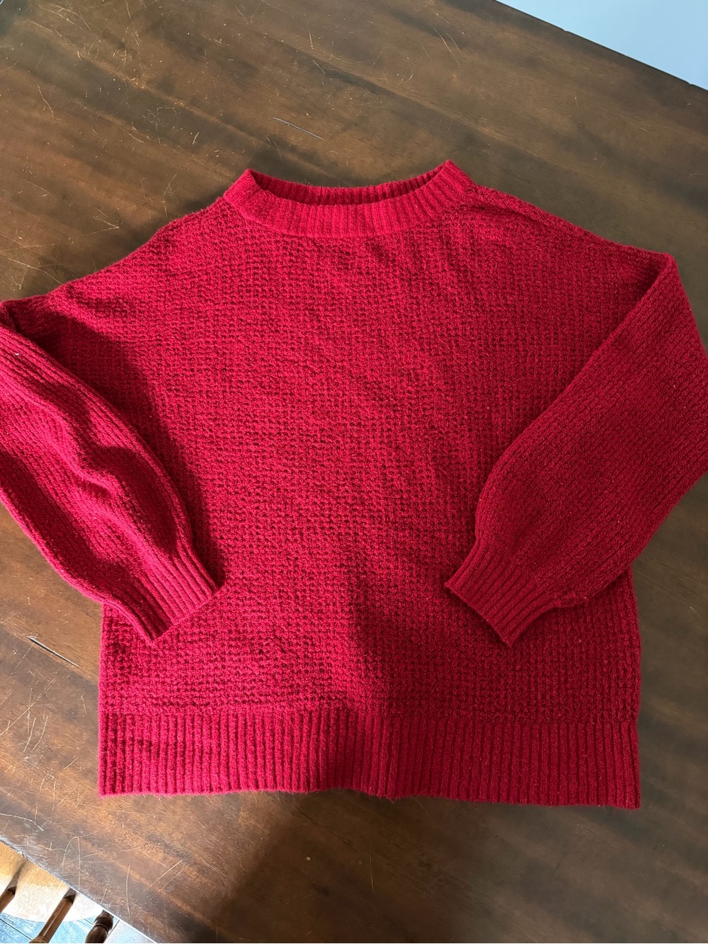 American Eagle Outfitters Red Textured Crewneck Sweater